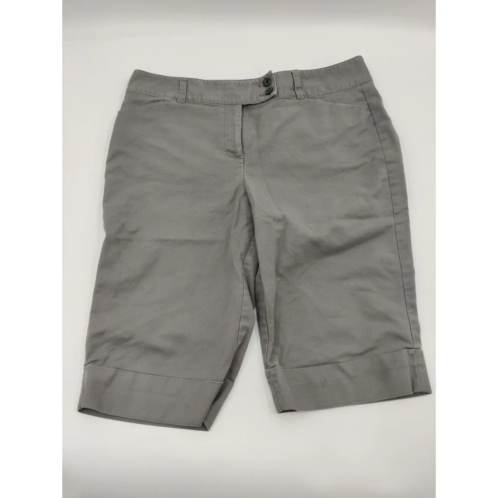 Ann Taylor Curvy Gray Cuffed Bermuda Shorts Womens Size 14 Mid Rise Solid Cotton